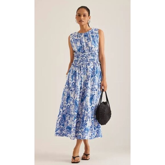 Anthropologie Dresses & Skirts - Anthropologie Sleeveless Poplin Smocked Midi Dress Size Large Petite